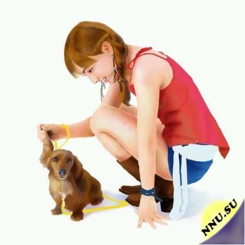 Рисованая девушка и собачка